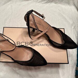 black mesh pumps